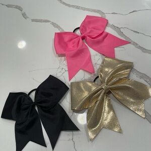 Set of Three Hair Bows - Pink, Gold, Black